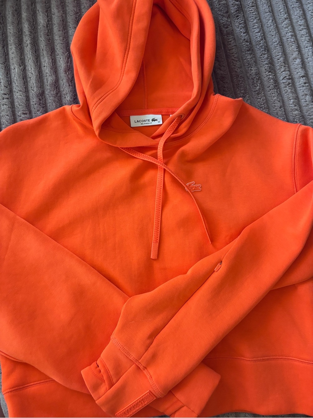 Women’s Lacoste Bright Orange Relaxed-Fit Cropped Hoodie with Crocodile Logo